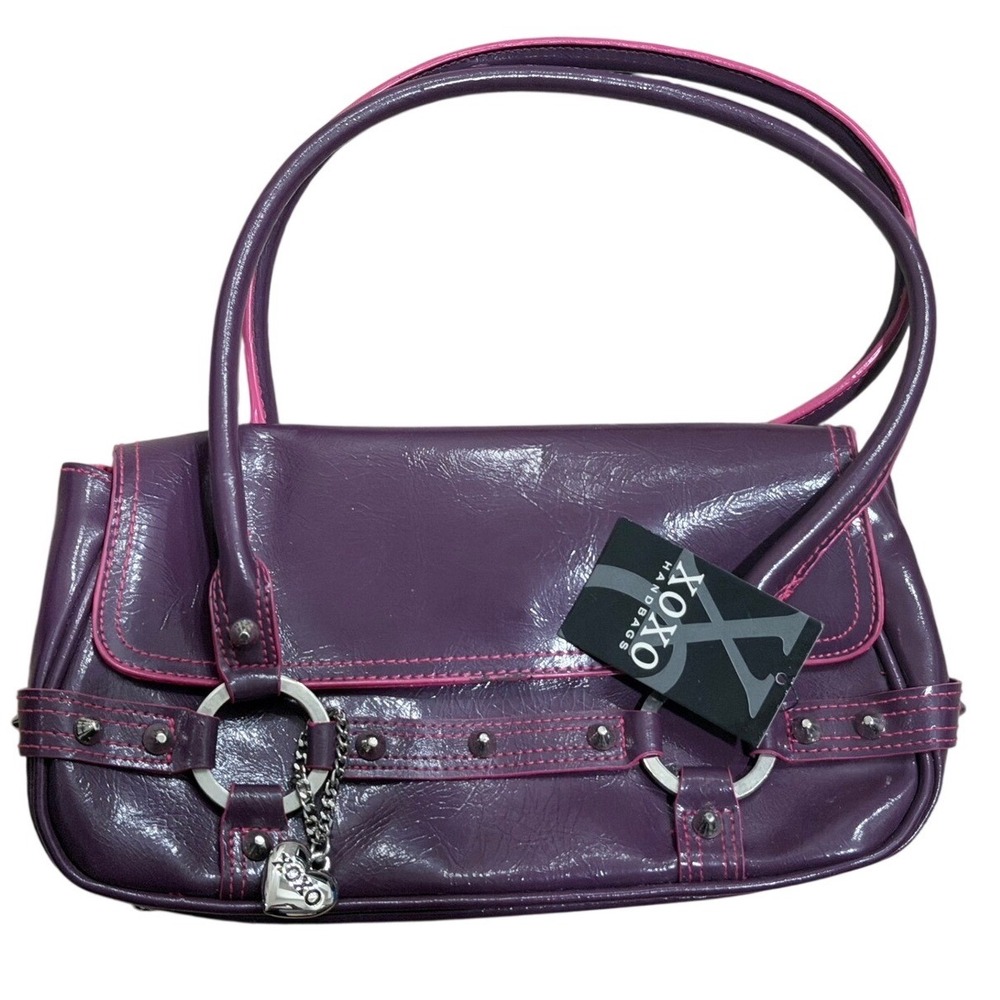 XOXO Angela Crinkle Fall Purple Patent Satchel Handbag Y2K NEW Deadstock Vintage